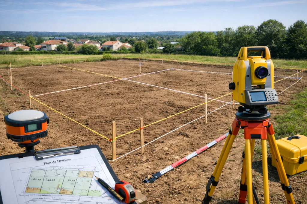 Chantier de terrassement guidé par une implantation topographique