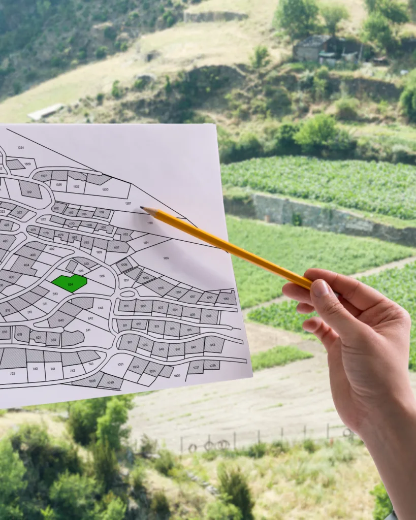 Plan d’aménagement d’un terrain avec implantation projetée